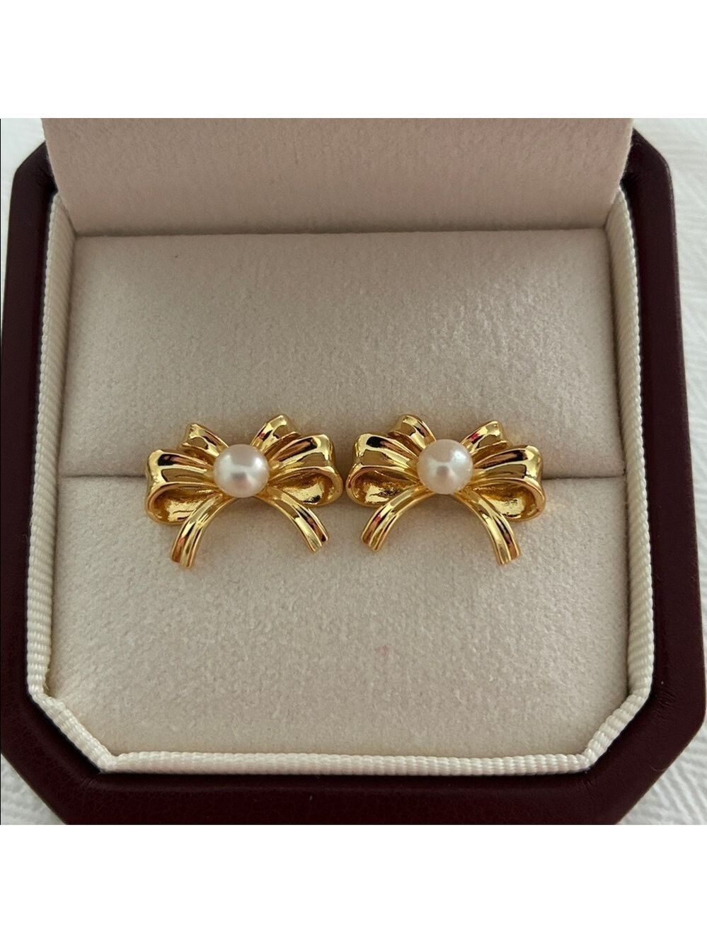 Gold Bow Pearl Earrings | Elegant Ribbon Studs | Affordable Gift for Her